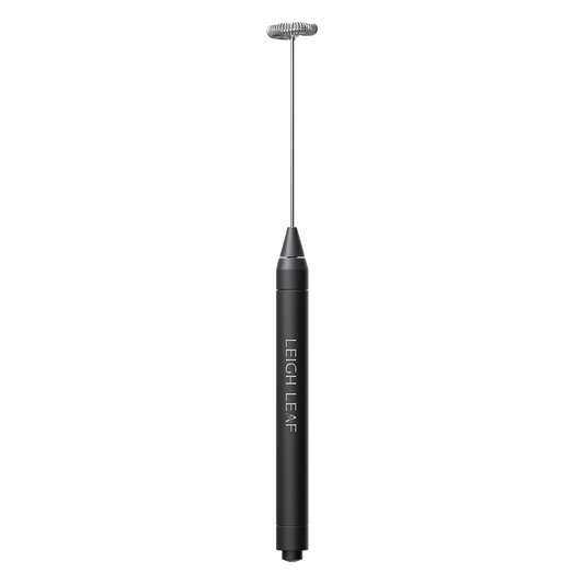 Leigh Leaf Electric Matcha Whisk - A sleek stainless steel frother for creating smooth matcha drinks and more.